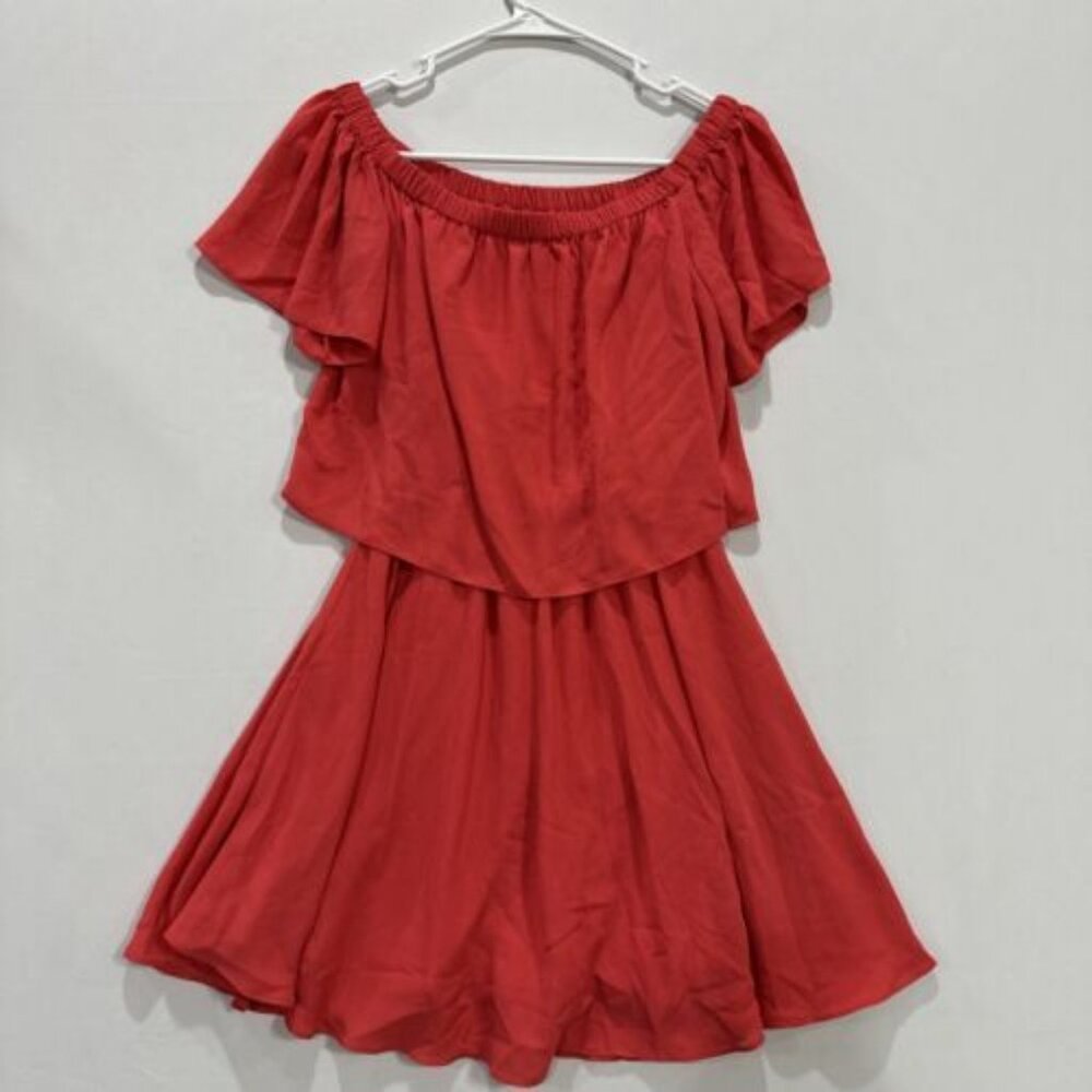 ASOS Size 4 Coral Salmon Off Elastic Shoulder Pullover Pleated Dress  NWT